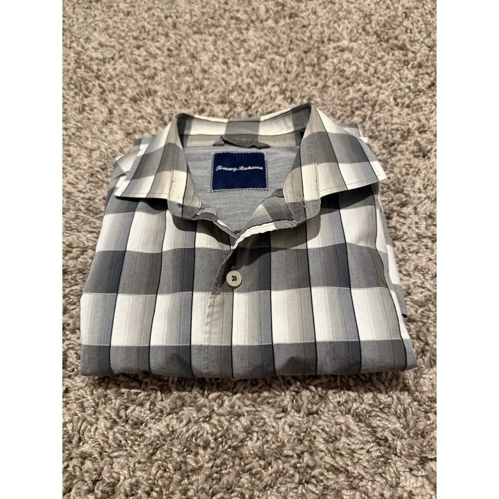 Tommy Bahama Men’s S Regular Plaid Long Sleeve Button-Up Shirt Gray White